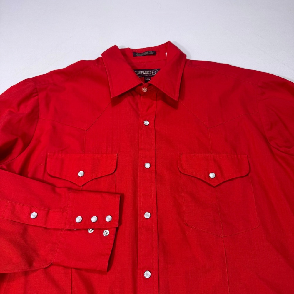 Sheplers Western Shirt Mens Large Red Pearl Snap Long Sleeve Cowboy Work Rodeo